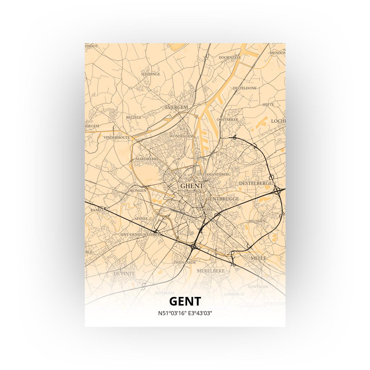 Poster Gent Plattegrond - A3 - Antieke stijl
