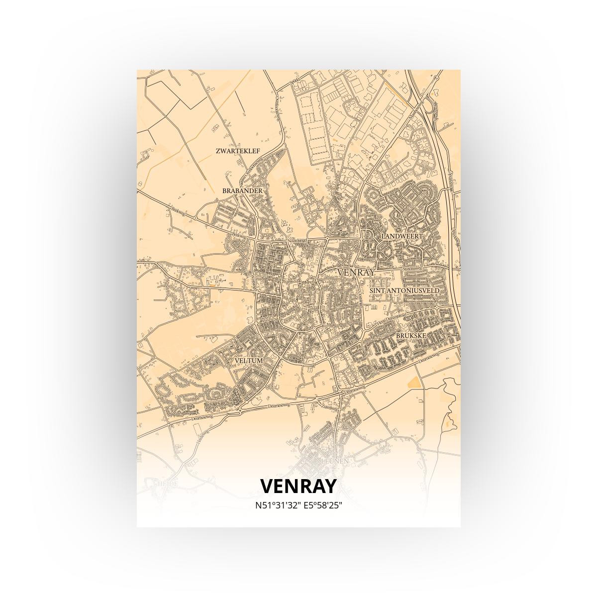 Poster Venray Plattegrond - A2 - Antieke stijl