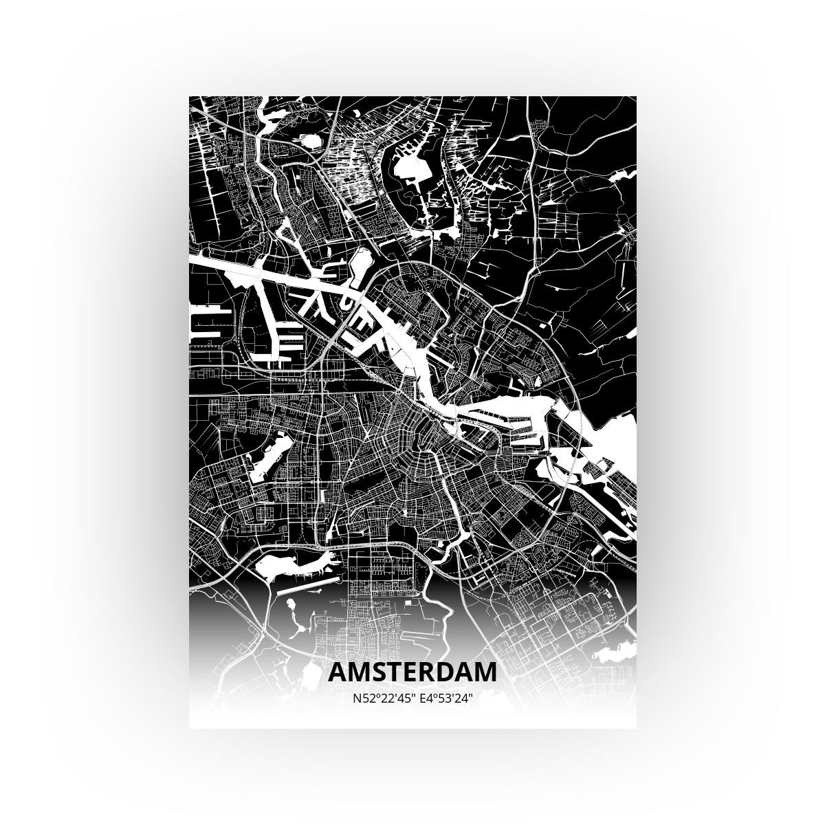 Poster Amsterdam Plattegrond - A0 - Zwarte stijl