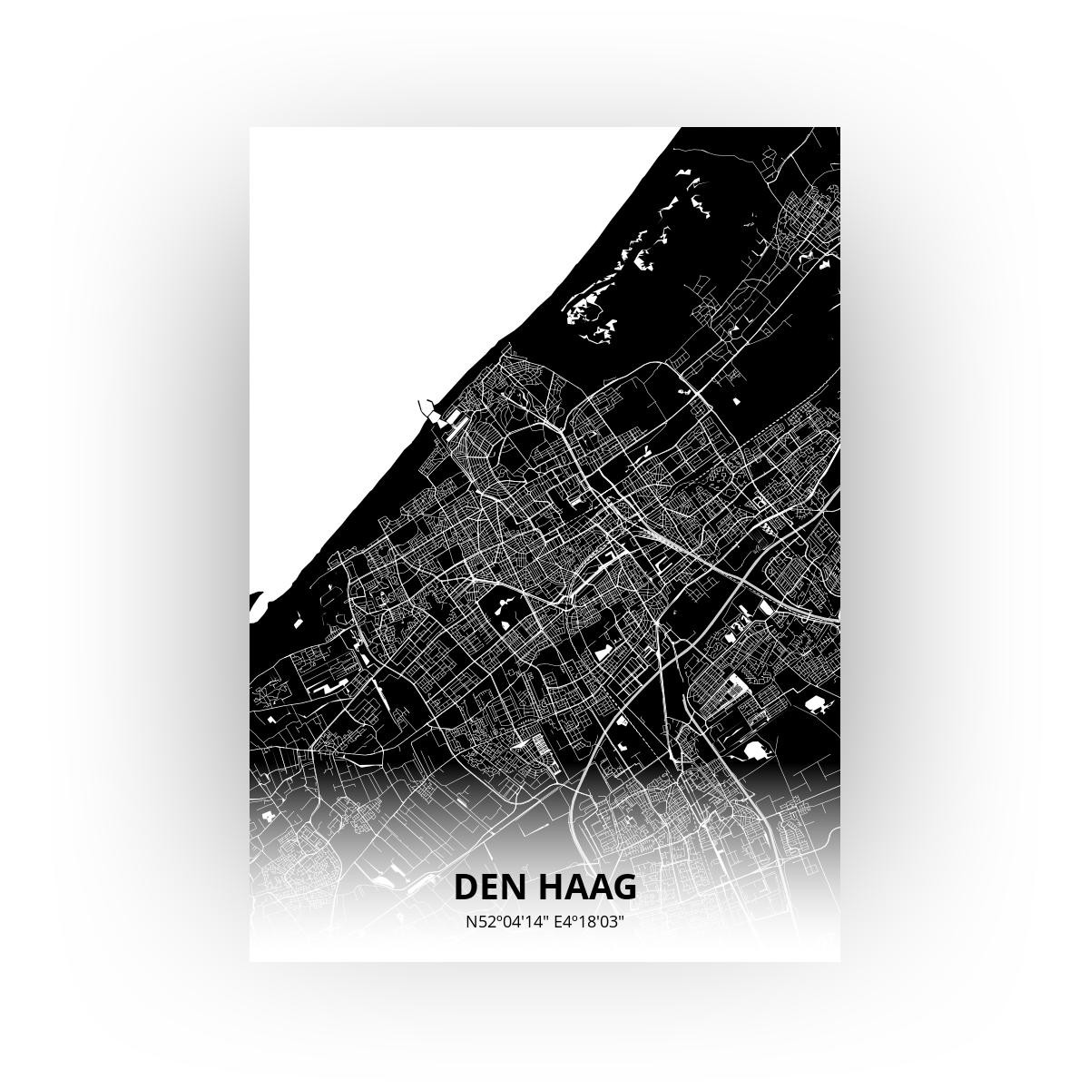 Poster Den Haag Plattegrond - A4 - Zwarte stijl