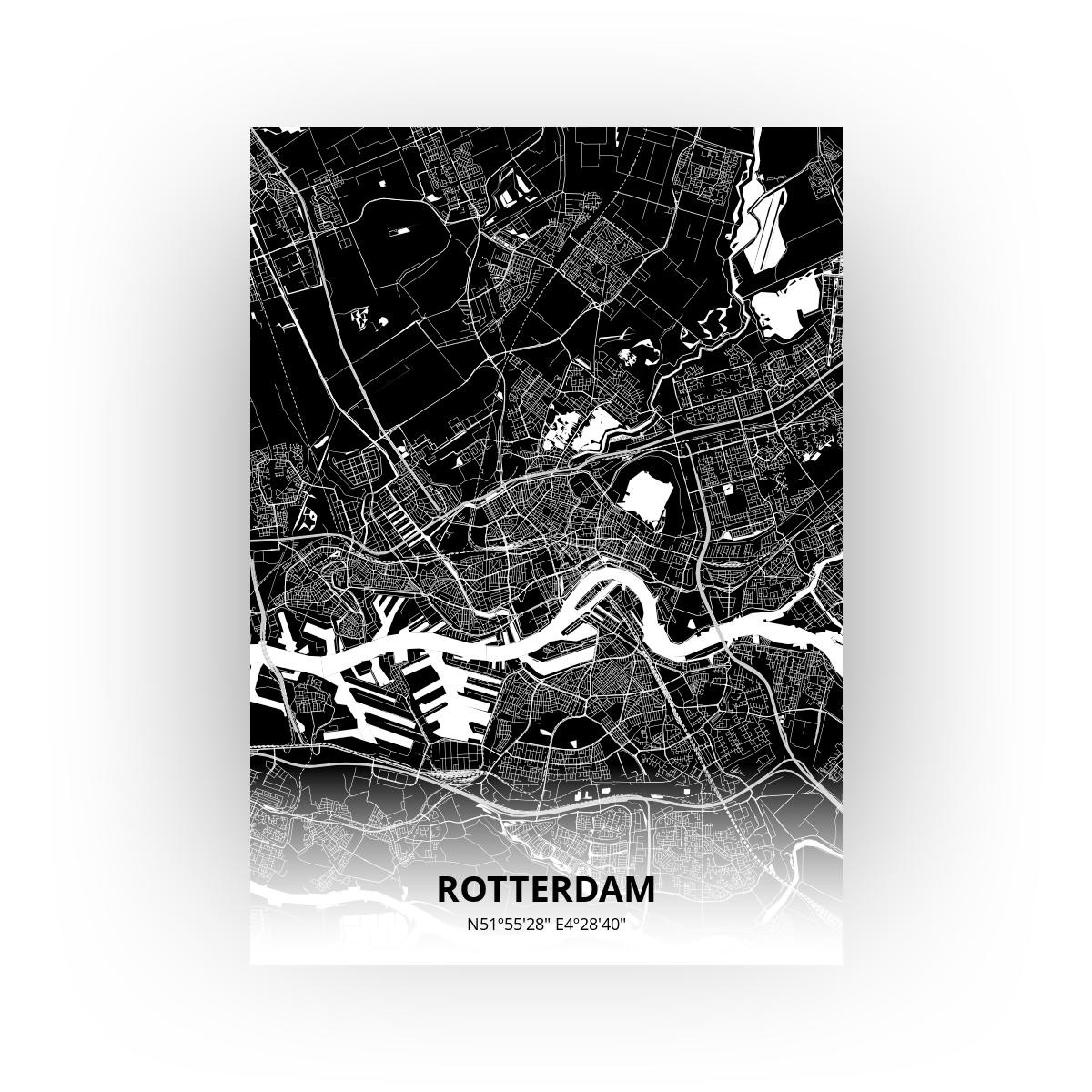Poster Rotterdam Plattegrond - A2 - Zwarte stijl