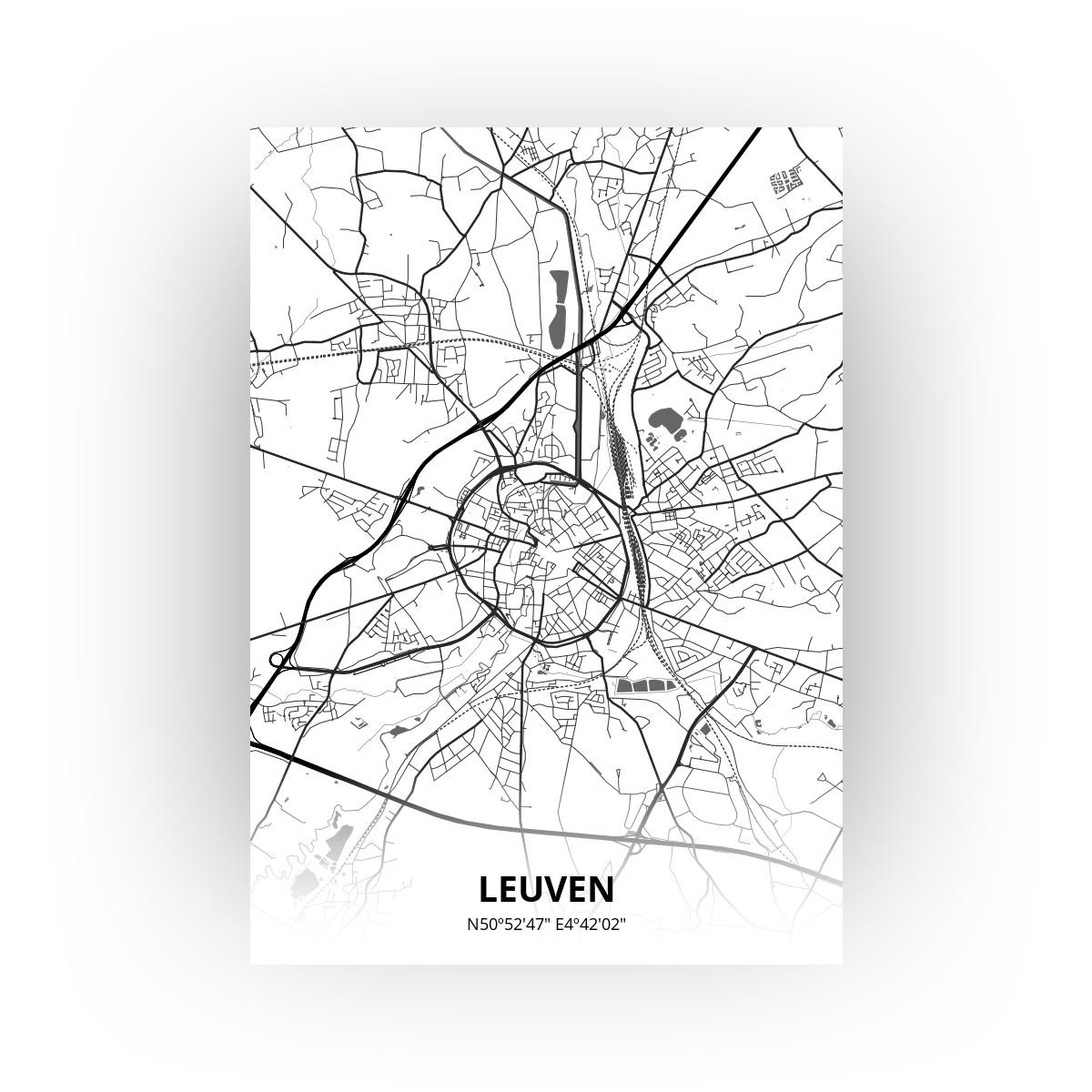 Poster Leuven Plattegrond - A3 - Zwart Wit stijl
