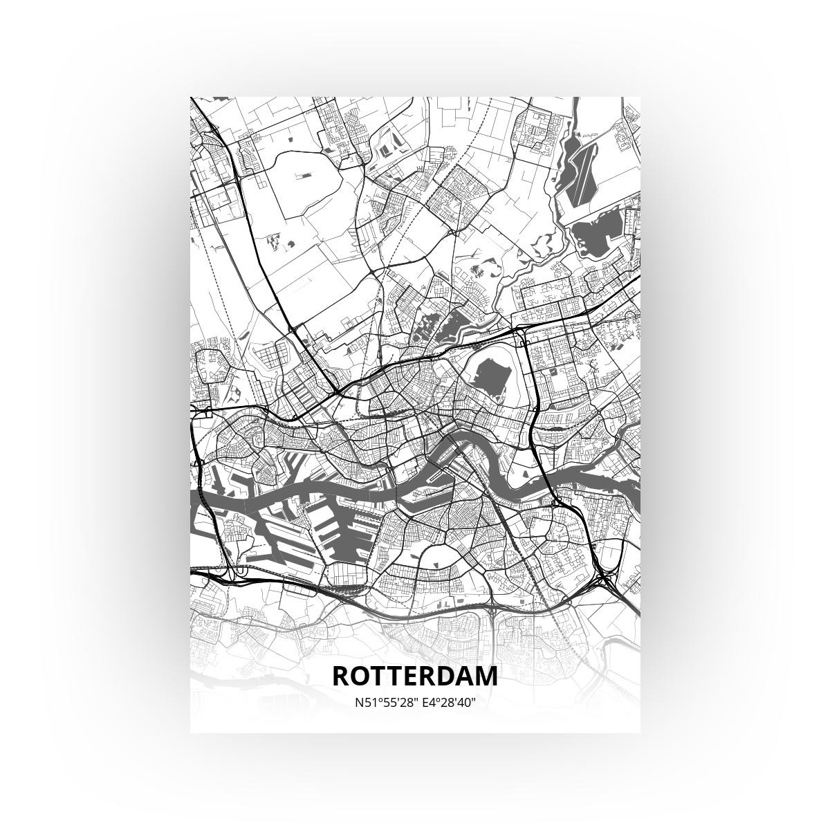 Poster Rotterdam Plattegrond - A3 - Zwart Wit stijl