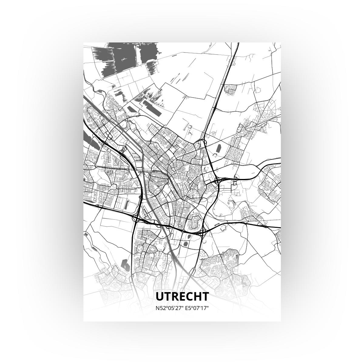 Poster Utrecht Plattegrond - A1 - Zwart Wit stijl